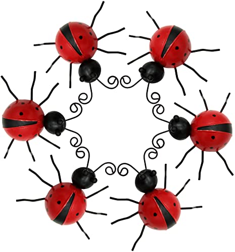 6pcsmariquitas Decorativas,decoraciónde Mariquita de Metal,Decoracion Jardin Exterior Pared,decoración de la Pared al Aire Libre Cover