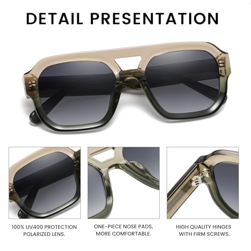 Image of DUCO Retro Square Aviator Sunglasses for Women Men Classic Vintage Trendy 70s Shades UV protection Sun Glasses DC2358