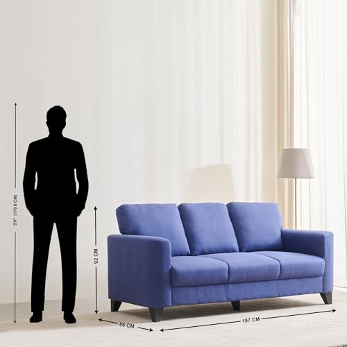 Image of Home Centre | Helios Phantom Fabric 3-Seater Sofa | Sofa for Living Room | Solid Wood | Blue | 1 Year Warranty