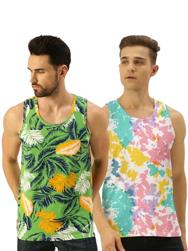Image of Veirdo Pure Cotton Sleeveless Vest Combo for Men & Boys (Scoop Neck, Regular Fit, Multicolor, Printed, Suitable for Gym, Beach, Casual & Sports) (Pack of 2)