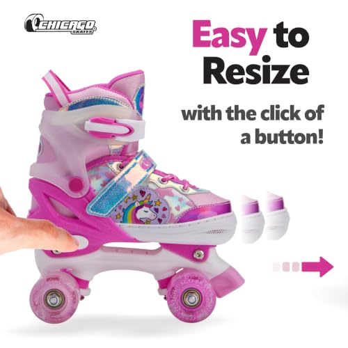 Image of Chicago Skates Glitzy Kids Roller Skates Unicorn - Adjustable Roller Skates Girls Boys, Light-Up Wheels, Durable Beginner Quad Skates, Front Stopper, Comfortable, Smooth Rolling, Indoor Outdoor,Age 3+