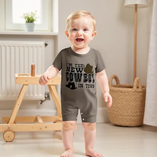 YINGISFITM Western Baby Boy Clothes Cow Boy Short Sleeve Jumpsuit Cute Cowboy Romper Newborn Onesie My First Rodeo Outfit2