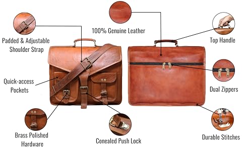 Maletín de cuero marrón para laptop de 15 pulgadas miniatura 6
