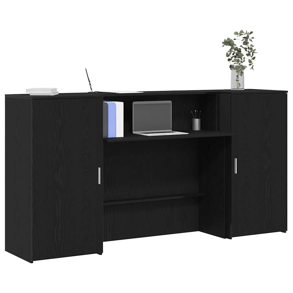 Banco di ricevimento nero effetto rovere, 200 x 50 x 103,5 cm, mobile per ufficio per reception, con cassaforte e spazio di archiviazione integrato, scrivania versatile per la casa e
