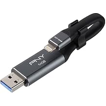PNY 64GB Duo Link iOS USB 3.0 OTG Flash Drive for iPhone & iPad and Computers - External Mobile Storage for Photos, Videos, and More, Metal Gray