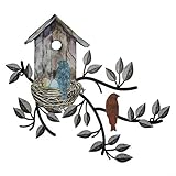 FUBESK Outdoor Wanddeko Metall Baum mit Vogelhaus Wandkunst Vögel Wandbehang