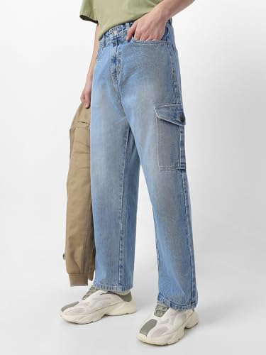 Image of Neostreak Men's Loose Baggy Fit Washed Cargo Jeans with 6 Pockets Non-Stretchable