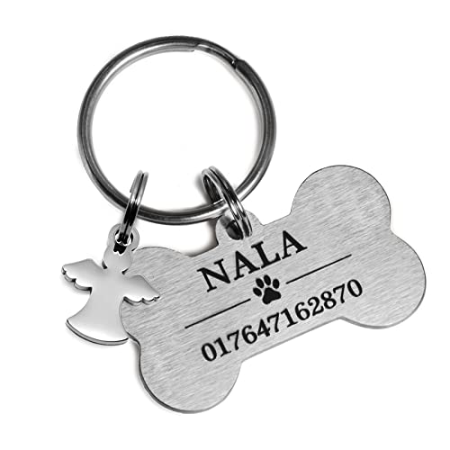 TMT Hundemarke Knochen mit Gravur Edelstahl Hunde Anhänger, wetterfest, Hundehalsband mit Namen und Telefonnummer, Hundemarke personalisiert mit Symbolen