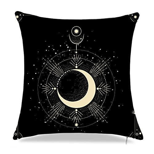 Tlitdr Moon Throw Pillow Covers,Mysterious Witchy Decoration Pillow Cover,Retro Mandala Sun And Moon Pillow Case 18" X 18"Set Of 4,Bohemian Couch Cushion Covers Home Decor Pillowcase Black #TOP3