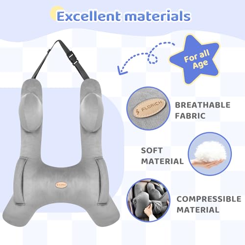 Image of FLORICH Kids Travel Pillow, Car Sleeping Travel Pillow for Kids, Washable H-Shaped Pillow for Adults and Children to Support Head and Body for Road Trips Pillow for Car (Slight Grey)