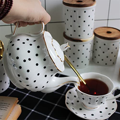 Moisture 860Ml White Porcelain Polka Dot Stripe Hand-Painted Teapot Creative Coffee Pot Simple Kettle Afternoon Tea Set (Color : A, Size : 860Ml) #TOP3