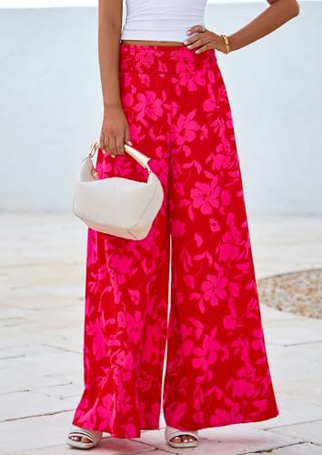 PRETTYGARDEN Women's 2025 Summer Flowy Wide Leg Palazzo Pants Dressy Casual Elastic High Waisted Pockets Boho Beach Trousers3