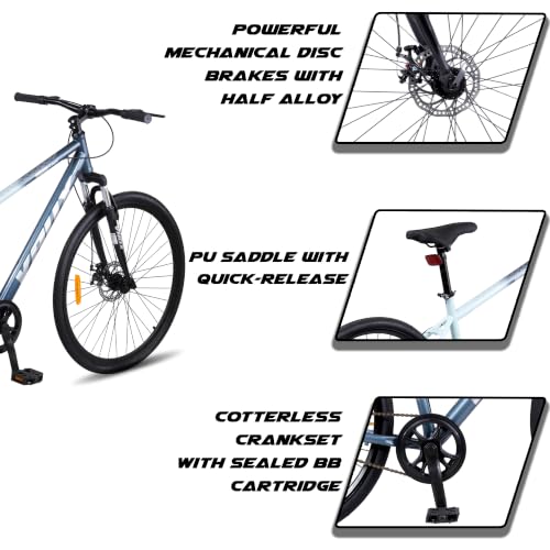 Image of Vaux City-Pro 700C Hybrid Cycle for Men With Suspension Fork & Dual Disc Brakes, 19 Inch HI-Ten Steel Frame, 700x35C Tyres, Double-Wall Alloy Rims, City Bike(Nardo-Grey, Single Speed, Suspension Fork)