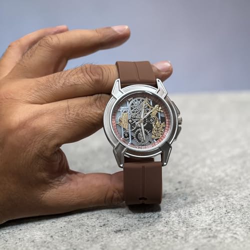 Image of Shree Ram Skeleton Watch, Ayodhya Mandir Theme, Mechanical Look Quartz, Stainless Steel Metal Bracelet, Round Dial with Deity Engraving for Man and Boyes