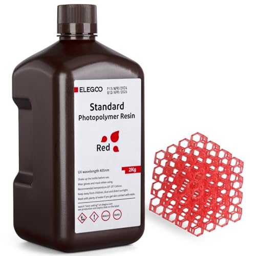 ELEGOO Standard 3D Printer Resin 405nm Photopolymer Resin LCD UV-Curing Resin for Mars Saturn Jupiter MSLA DLP LCD 3D Printing Clear Red 2000g