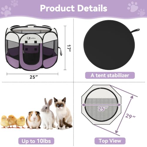 Image of Siedihit Dog Cat Playpen Puppy Pet Crate Tent Cage (Light Purple,Small)