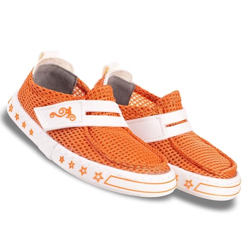 Magiska skor barfotaskor barn, lära-gå-skor för flickor och pojkar, mjuka barnskor, halvskor, skor med kardborreband, barefoot skor barn, Alex, apelsin, 22 EU bred