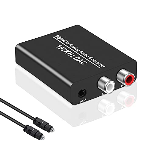 192KHz Digital to Analog Audio Converter, DAC Digital SPDIF Optical to Analog L/R RCA Converter Toslink Optical to 3.5mm Jack Adapter for Xbox HD DVD PS4 Amp Apple TV Home Cinema