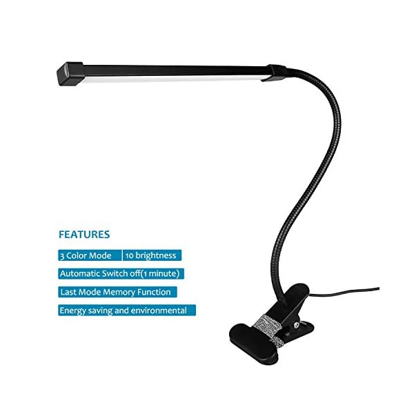 Woputne Desk Lamp, 10 Dimmable Brightness 3 Light Modes Reading Lamp, Study Lamp, Clamp-on Crafts Light USB Plug-in Powered - Image 3