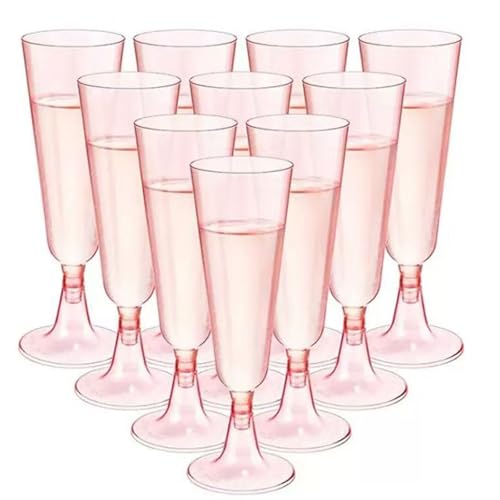MIIDNTLX Champagne Flutes Plastic 25 Pack Wine Glasses Disposable Champagne Glasses 5 Oz Pink Shot Cups New Year Christmas Party Wedding Birthday Graduation Drinking Dessert Cocktail Cups Decorations