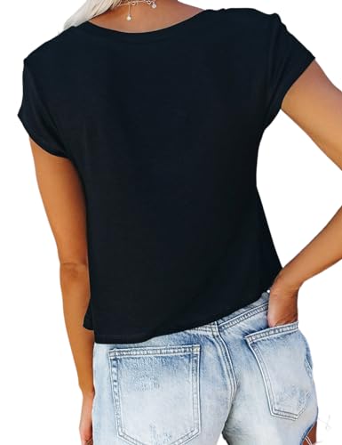 WMZCYXY Women V Neck Crop Tops Cap Sleeve Loose Fit Cropped T Shirts Casual Summer Solid Color Basic Tees3