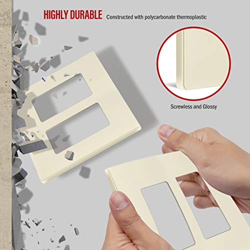 ENERLITES Screwless Decorator Wall Plate Child Safe Outlet Cover, Size 2-Gang 4.68" H x 4.73" L, Unbreakable Polycarbonate Thermoplastic, SI8832-LA, Glossy, Light Almond by ENERLITES - Image 3