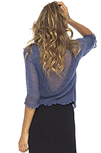 Back From Bali Womens Lightweight Knit Cardigan Shrug Lite Sheer Blue Jean #TOP1
