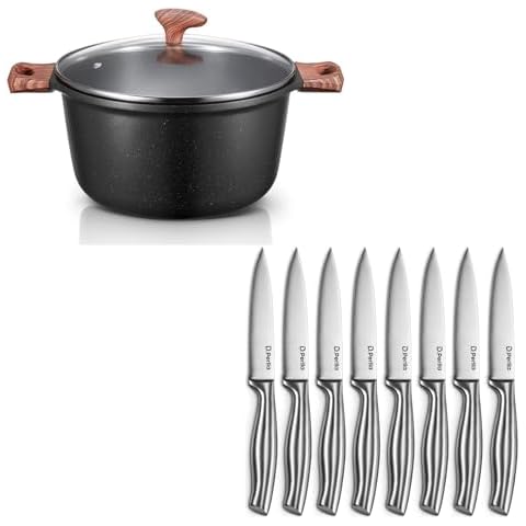 D.Perlla Stockpot 6-Quart With Glass Lid, Nonstick Granite Aluminum Cooking Pot, PFOA free, Dishwasher Safe and Oven Safe, Induction Pot Compatible with all Stoves, Large Capacity for Stock and Broth Cover