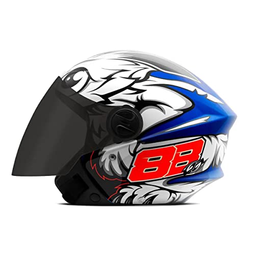 Capacete Aberto New Liberty Three Gp 88 Brilhante Viseira Fumê Azul 58