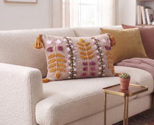 Image of Furnistitchs Boho Rectangle Cushion Cover 12x20 inches | Handmade Decorative Throw Pillow Case | Bohemian Home Decor Sofa Bed Cushion Cover Living Room Bedroom (1, Pink Bloom, 12x20 inches)