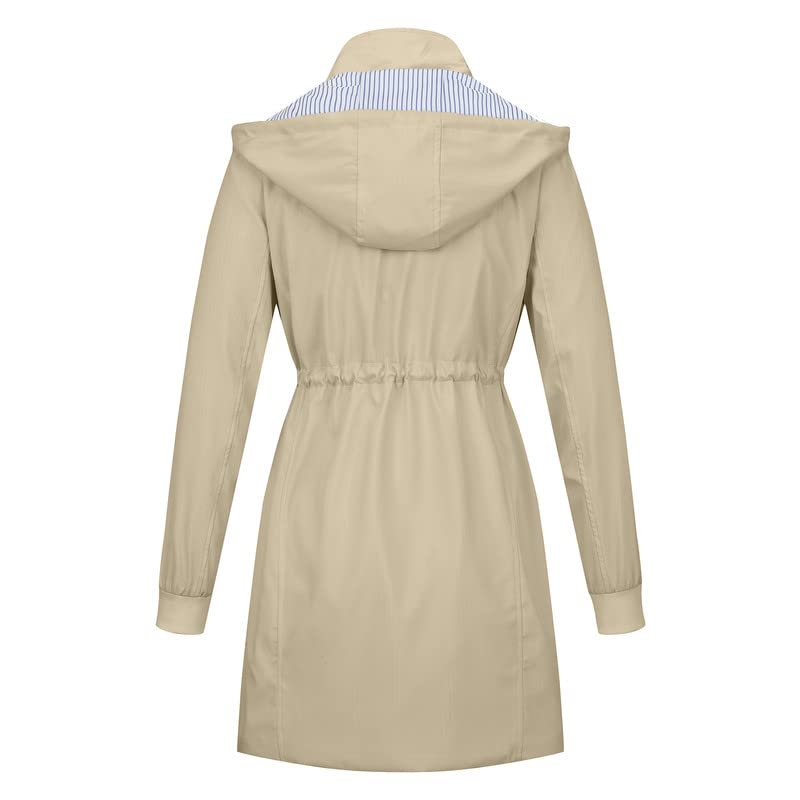 Womens Raincoat Waterproof with Hood Lightweight Windbreaker Rain Jacket Trench Coats Striped Lined2