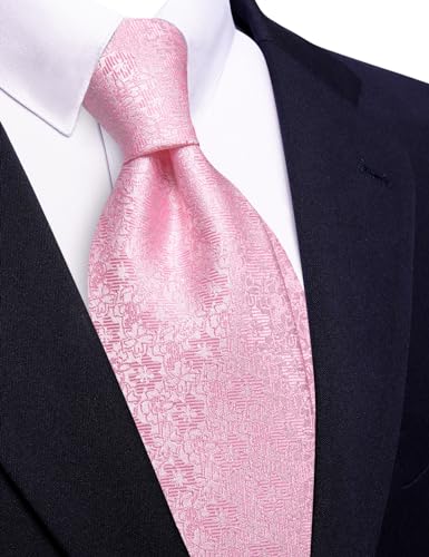 Image of Barry.Wang Blush Pink Ties for Men Floral Tie Necktie and Tie Clip Wedding Business Flower Solid Color Formal
