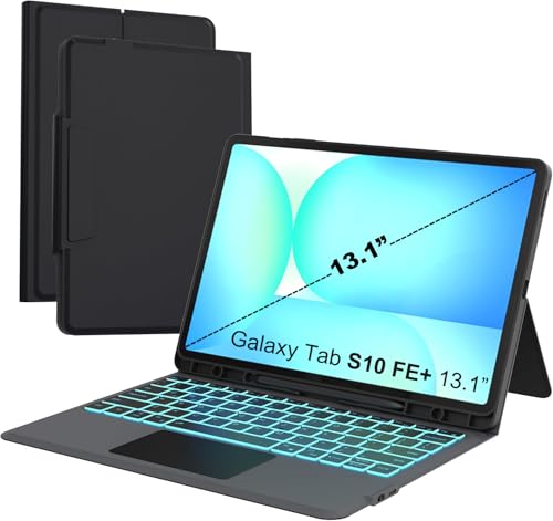 for Galaxy Tab S10 FE+ 13.1 inch Keyboard Case - Folio Combo 7 Color Backlit Tablet Book Cover with Smart Touchpad - Galaxy Tab S10 FE Plus 13.1