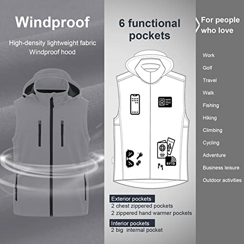 Image of CREATMO US Men's Casual Lightweight Warm Thin Outerwear Vest Windbreaker Sleeveless Jacket With Removable Hood
