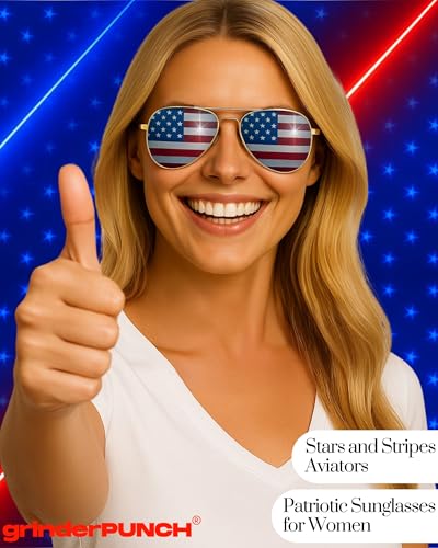 grinderPUNCH 3 Pack Bulk USA America Glasses - American Flag Aviator Sunglasses - Assorted Colors3