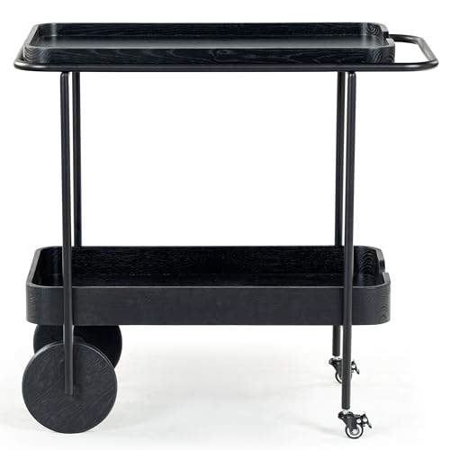 SAFAVIEH Couture Collection Malek Black 2-Shelf Bar Cart with Wheels
