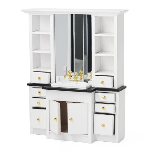 Odoria Dollhouse Mirror Cabinet Miniature: 1/12 Scale Dressing Table with