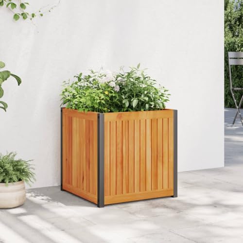 Xolmizyn Square Garden Planter Box, 17.7-Inch Acacia Wood Patio Flower Pot, Decorative Plant Container for Outdoor Balcony, Deck, and Backyard Decor