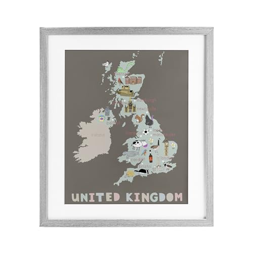 Carte du Royaume-Uni pour enfant affiche encadrée par Carla Daly 53x43 cm