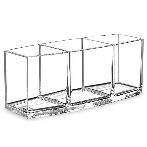 hblife Clear Makeup Brush Holder Organizer, 3 Slot Acrylic Cosmetics Brushes Storage Solution,Pattern A
