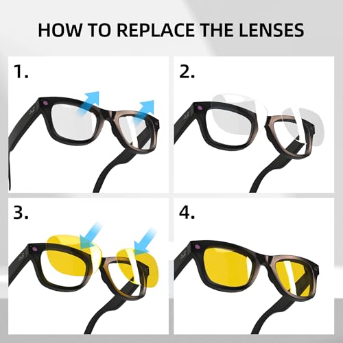 Image of HiBloks Replacement Lenses for Ray-Ban Meta Wayfarer (RW4008 Size L), UV Protection Sunglass Lens Set for Smart Glasses, Premium Lens Kit for Men & Women Driving, Cycling or Outdoor (Yellow)