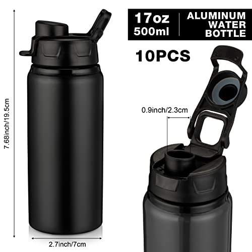 Shellwei 10 Pcs Aluminum Water Bottle 17 Oz Reusable Bottles With Snap Lids Metal Water Bottle Lightweight Portable Sports Water Bottle Leak Proof Travel Water Bottle For Gym Camping(Black) #TOP1