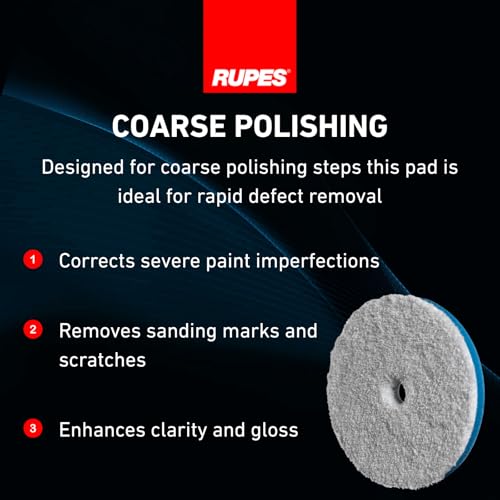 Image of RUPES 9.MF130H Pack of 24 Blue D-A Coarse Microfiber Extreme Cut Polishing Pads 130mm | Compatible with 5 inch Backing Plate | Enhances Final Finish & Gloss | Rapidly Removes Severe Defects