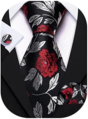 Barry.Wang Flower Ties for Men Silk Necktie Set with Handkerchief Cufflink Wedding Business