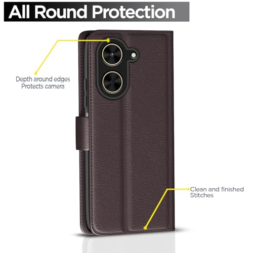 Image of Amazon Basics Flip Cover for Poco C71 / Redmi A5 Leather Finish | Wallet Stand and Shock Proof | Inside TPU with Card Pockets | Complete Protection Flip Case(Coffee)