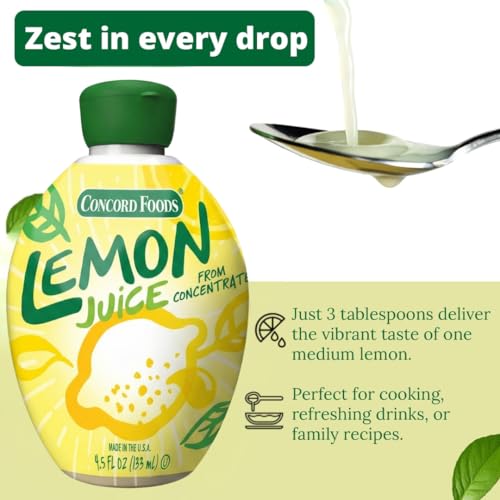 Concord Foods Lemon Juice from Concentrate | 100% Lemon Juice for Cocktails, Cooking, Baking & Beverages | Perfect for Recipes & Everyday Use | Convenient Size | 4.5 Oz (Pack of 3)