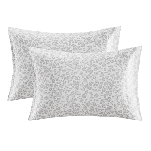 Image of Madison Park Essentials Satin Pillowcase Set of 2, Standard Gray Leopard | Pillowcase Cover for Hair & Skin, Luxuriously Soft, Natural Sheen Luster, Cool to Touch, Wrinkle-Free, Machine Washable