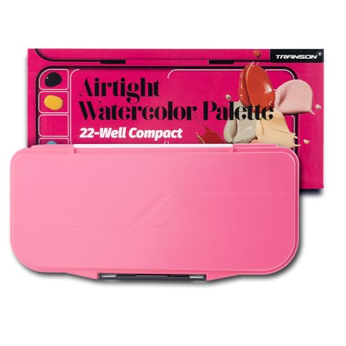 Transon Watercolor Palette Folding with Lid 18wells 2 Mixing Areas and 1 Large Mixing Tray Also for Gouache Acrylic Paint Palette Pink Color