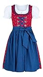 Dezentes Blumenmuster Nübler Kinderdirndl 3-TLG. Emilia Rot-Blau, Baumwoll-Dirndl, Blumen-Muster, Blumen-Miederhaken Rot Gr. 122