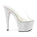 Pleaser Women's Bejeweled-701DM/C/SMCRS Platform Sandal,Clear/Silver Multi Red Satin,10 M US
